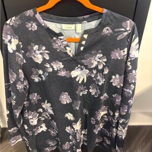 LOFT Floral Long Sleeve Top - Charcoal and Lavender